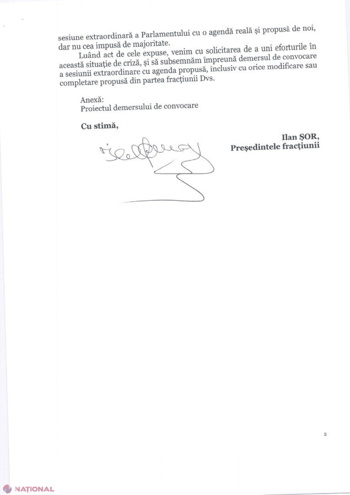 DOC // Partidul „ȘOR” solicită SUPORTUL Blocului Comuniștilor și Socialiștilor pentru convocarea de URGENȚĂ a unei sesiuni extraordinare a Parlamentului. Formațiunea lui Șor insistă pe DEMITEREA Guvernului Gavrilița