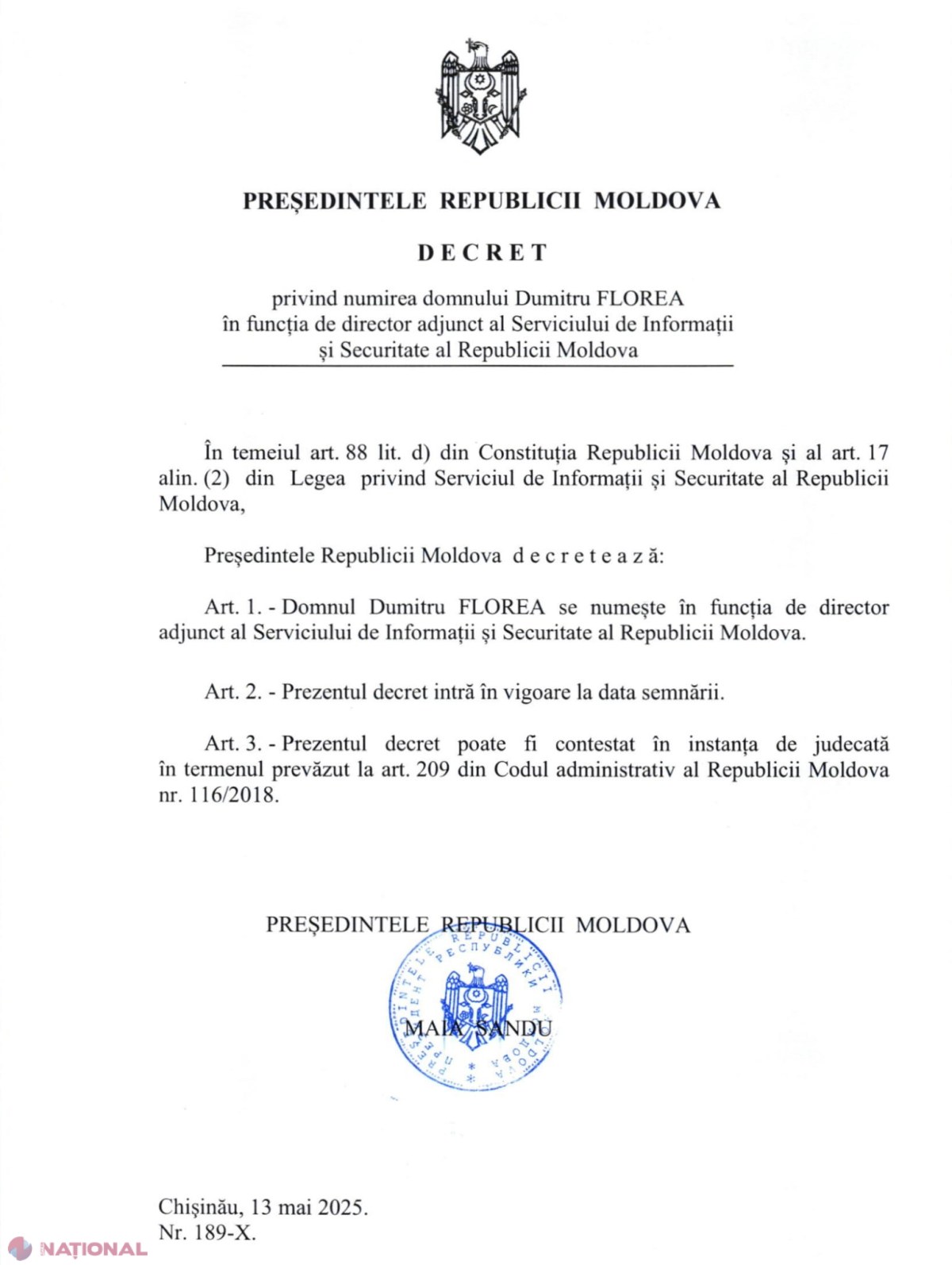 DECRET // Serviciul de Informații și Securitate are un nou DIRECTOR adjunct