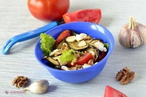 REȚETA ZILEI // Salată de vinete coapte cu roşii, nuci şi usturoi