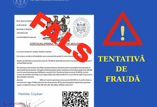 Escrocherie în numele Ministerului Justiției: cetățenii, avertizați să nu ofere bani și date personale