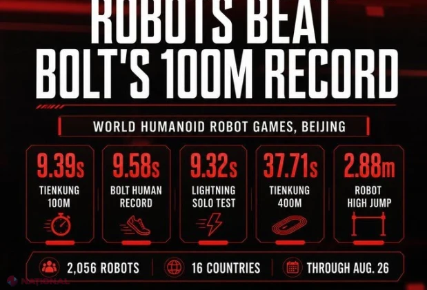 Roboții umanoizi chinezi aleargă 100 m mai repede decât recordul lui Usain Bolt la Jocurile Mondiale de la Beijing
