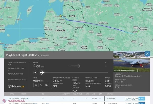Zbor misterios al unui avion militar american spre Moscova din Letonia, negată de Kremlin și neconfirmată de Flightradar24