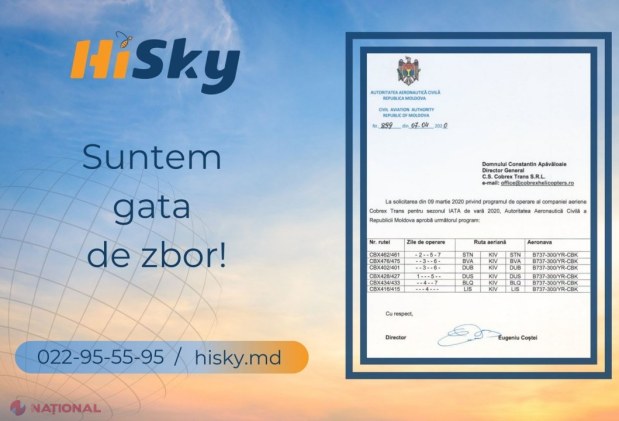 DECIS // Încă o companie aviatică din R. Moldova a primit UNDĂ VERDE pentru a efectua zboruri începând cu 1 iunie curent. AAC a semnat toate actele necesare