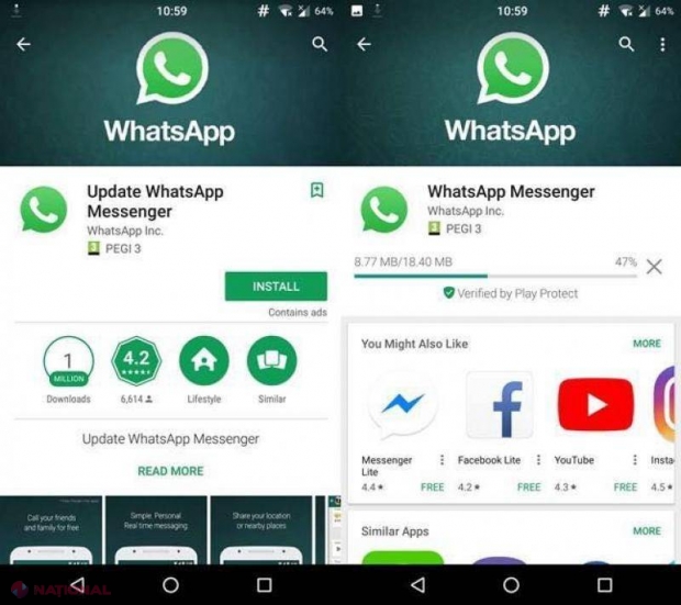 Peste un milion de utilizatori Android, PĂCĂLIŢI să instaleze o copie a WhatsApp