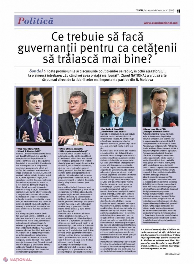 SONDAJ // Ce au de gând să facă Filat, Ghimpu, Hadârcă și Lupu pentru cetățenii R. Moldova