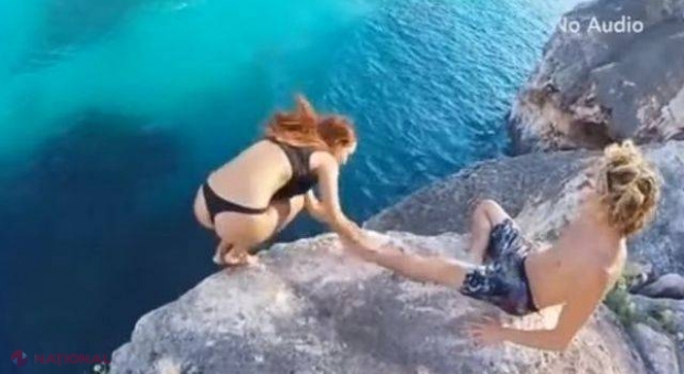 VIDEO // Prietena lui cade pe o stâncă, iar el REFUZĂ să o ajute