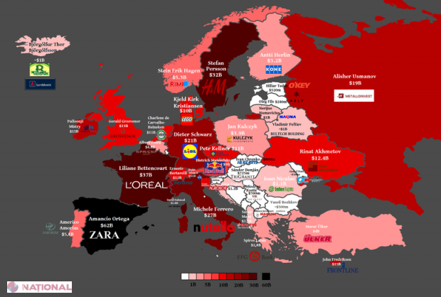 INFOGRAFIC // Harta celor mai bogați oameni din țările din Europa. Cine e cel mai bogat moldovean?
