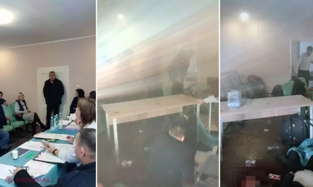 VIDEO +18 // Imagini DRAMATICE de la ședința consiliului local dintr-o localitate din Ucraina. Un ales local a detonat mai multe GRENADE în sala plină cu oameni