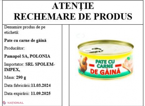 Un tip de PATE preferat de moldoveni, RETRAS din comerț. Conservele conțin un alergen nedeclarat de producător