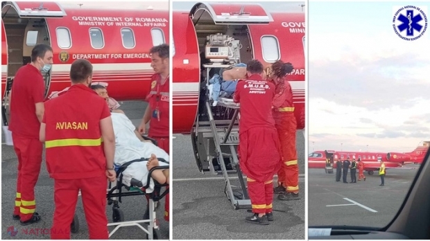 Un pacient din Chișinău, aflat în stare gravă, transportat cu un elicopter SMURD România la un spital din București, pentru a fi supus unei intervenții chirurgicale complicate