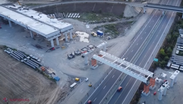 VIDEO // Progrese galopante pe Autostrada Moldovei: Primele grinzi ale nodului cu A3 s-au pus pe timp de weekend 